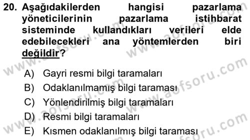 Sağlık Hizmetleri Pazarlaması Dersi 2023 - 2024 Yılı (Vize) Ara Sınav Soruları 20. Soru