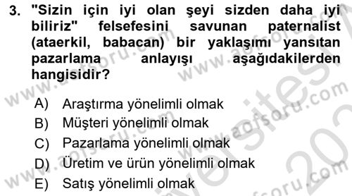 Sağlık Hizmetleri Pazarlaması Dersi 2023 - 2024 Yılı (Vize) Ara Sınav Soruları 3. Soru