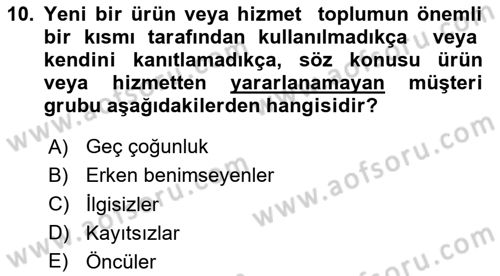 Sağlık Hizmetleri Pazarlaması Dersi 2023 - 2024 Yılı (Final) Dönem Sonu Sınav Soruları 10. Soru