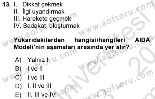 Sağlık Hizmetleri Pazarlaması Dersi 2023 - 2024 Yılı (Final) Dönem Sonu Sınav Soruları 13. Soru