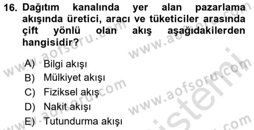 Sağlık Hizmetleri Pazarlaması Dersi 2023 - 2024 Yılı (Final) Dönem Sonu Sınav Soruları 16. Soru