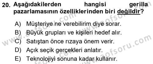 Sağlık Hizmetleri Pazarlaması Dersi 2023 - 2024 Yılı (Final) Dönem Sonu Sınav Soruları 20. Soru