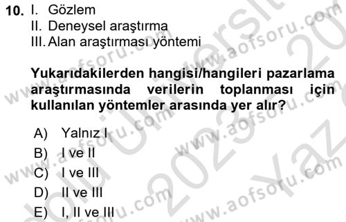 Sağlık Hizmetleri Pazarlaması Dersi 2023 - 2024 Yılı Yaz Okulu Sınav Soruları 10. Soru