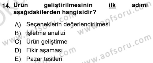 Sağlık Hizmetleri Pazarlaması Dersi 2023 - 2024 Yılı Yaz Okulu Sınav Soruları 14. Soru