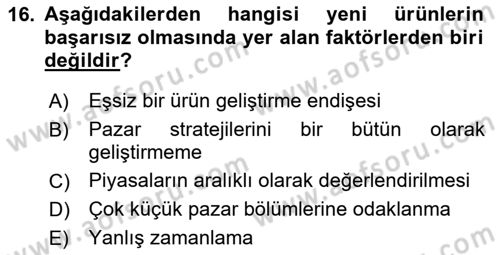 Sağlık Hizmetleri Pazarlaması Dersi 2023 - 2024 Yılı Yaz Okulu Sınav Soruları 16. Soru