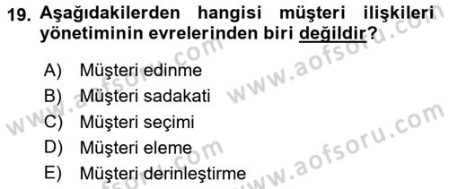 Sağlık Hizmetleri Pazarlaması Dersi 2023 - 2024 Yılı Yaz Okulu Sınav Soruları 19. Soru
