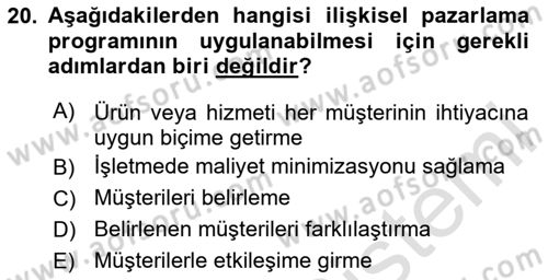 Sağlık Hizmetleri Pazarlaması Dersi 2023 - 2024 Yılı Yaz Okulu Sınav Soruları 20. Soru