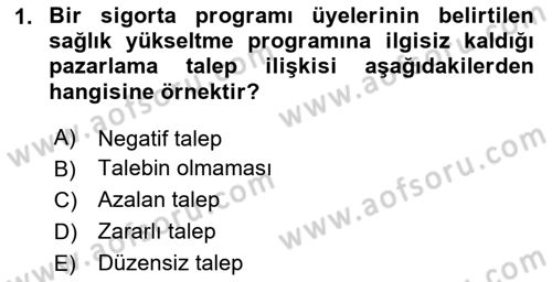 Sağlık Hizmetleri Pazarlaması Dersi 2024 - 2025 Yılı (Vize) Ara Sınav Soruları 1. Soru