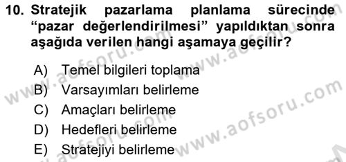 Sağlık Hizmetleri Pazarlaması Dersi 2024 - 2025 Yılı (Vize) Ara Sınav Soruları 10. Soru