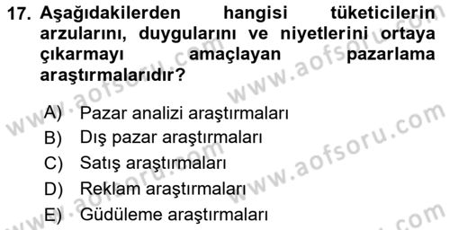 Sağlık Hizmetleri Pazarlaması Dersi 2024 - 2025 Yılı (Vize) Ara Sınav Soruları 17. Soru