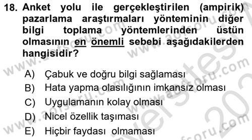 Sağlık Hizmetleri Pazarlaması Dersi 2024 - 2025 Yılı (Vize) Ara Sınav Soruları 18. Soru