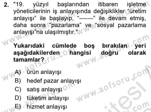 Sağlık Hizmetleri Pazarlaması Dersi 2024 - 2025 Yılı (Vize) Ara Sınav Soruları 2. Soru