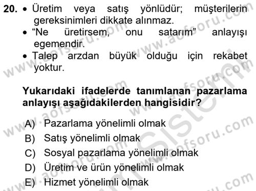Sağlık Hizmetleri Pazarlaması Dersi 2024 - 2025 Yılı (Vize) Ara Sınav Soruları 20. Soru