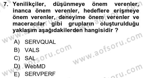 Sağlık Hizmetleri Pazarlaması Dersi 2024 - 2025 Yılı (Vize) Ara Sınav Soruları 7. Soru