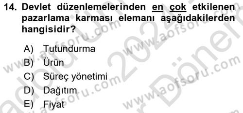 Sağlık Hizmetleri Pazarlaması Dersi Dönem Sonu Sınavı Deneme Sınav Soruları 14. Soru