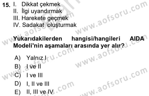 Sağlık Hizmetleri Pazarlaması Dersi 2024 - 2025 Yılı (Final) Dönem Sonu Sınav Soruları 15. Soru