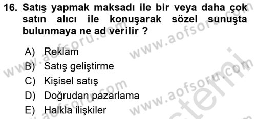 Sağlık Hizmetleri Pazarlaması Dersi 2024 - 2025 Yılı (Final) Dönem Sonu Sınav Soruları 16. Soru