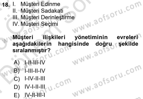 Sağlık Hizmetleri Pazarlaması Dersi 2024 - 2025 Yılı (Final) Dönem Sonu Sınav Soruları 18. Soru