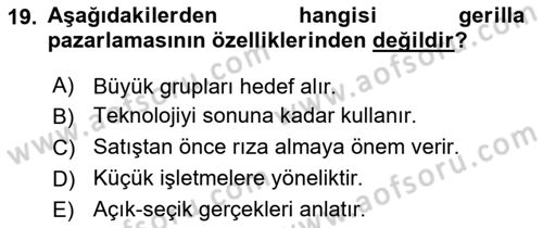 Sağlık Hizmetleri Pazarlaması Dersi 2024 - 2025 Yılı (Final) Dönem Sonu Sınav Soruları 19. Soru