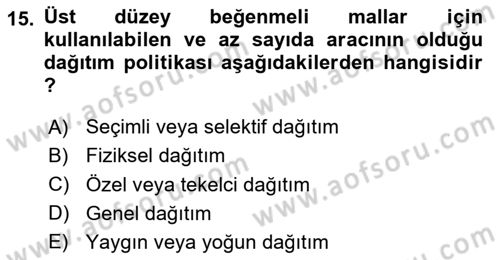 Sağlık Hizmetleri Pazarlaması Dersi 2024 - 2025 Yılı Yaz Okulu Sınav Soruları 15. Soru
