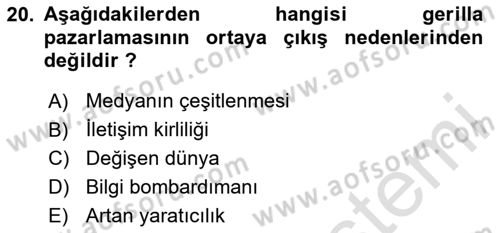 Sağlık Hizmetleri Pazarlaması Dersi 2024 - 2025 Yılı Yaz Okulu Sınav Soruları 20. Soru