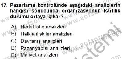 Spor Pazarlaması Dersi 2015 - 2016 Yılı (Final) Dönem Sonu Sınav Soruları 17. Soru