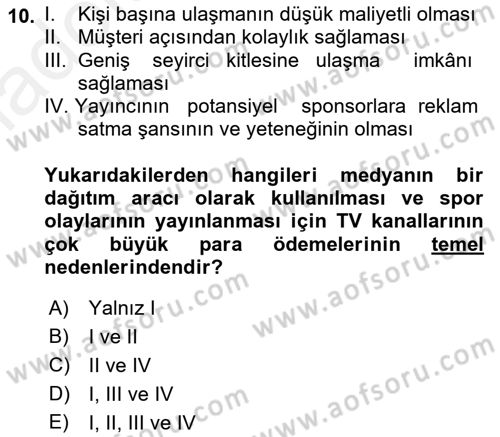 Spor Pazarlaması Dersi 2017 - 2018 Yılı 3 Ders Sınav Soruları 10. Soru