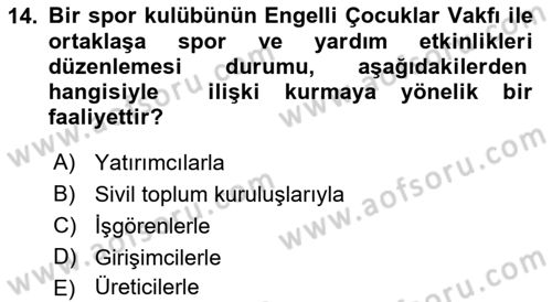 Spor Pazarlaması Dersi 2017 - 2018 Yılı 3 Ders Sınav Soruları 14. Soru