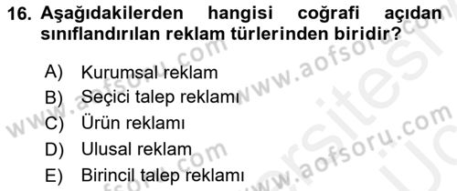 Spor Pazarlaması Dersi 2017 - 2018 Yılı 3 Ders Sınav Soruları 16. Soru