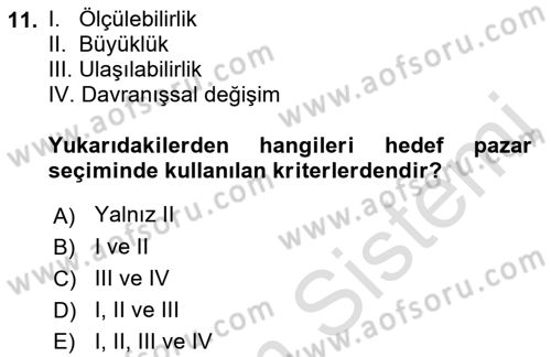 Spor Pazarlaması Dersi Ara Sınavı Deneme Sınav Soruları 11. Soru
