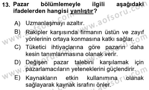 Spor Pazarlaması Dersi Ara Sınavı Deneme Sınav Soruları 13. Soru