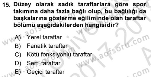 Spor Pazarlaması Dersi Ara Sınavı Deneme Sınav Soruları 15. Soru