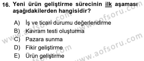 Spor Pazarlaması Dersi Ara Sınavı Deneme Sınav Soruları 16. Soru