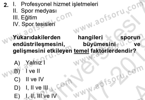 Spor Pazarlaması Dersi Ara Sınavı Deneme Sınav Soruları 2. Soru