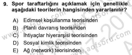 Spor Pazarlaması Dersi Ara Sınavı Deneme Sınav Soruları 9. Soru