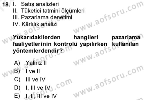 Spor Pazarlaması Dersi 2017 - 2018 Yılı (Final) Dönem Sonu Sınav Soruları 18. Soru