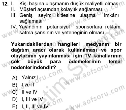 Spor Pazarlaması Dersi 2018 - 2019 Yılı 3 Ders Sınav Soruları 12. Soru