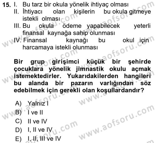 Spor Pazarlaması Dersi Ara Sınavı Deneme Sınav Soruları 15. Soru