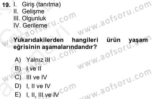 Spor Pazarlaması Dersi 2018 - 2019 Yılı (Vize) Ara Sınav Soruları 19. Soru