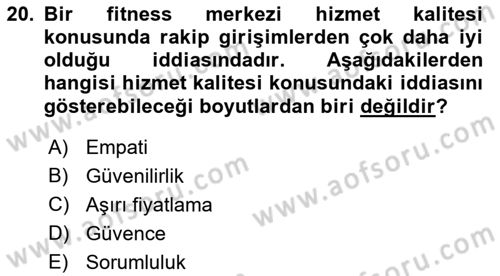 Spor Pazarlaması Dersi Ara Sınavı Deneme Sınav Soruları 20. Soru