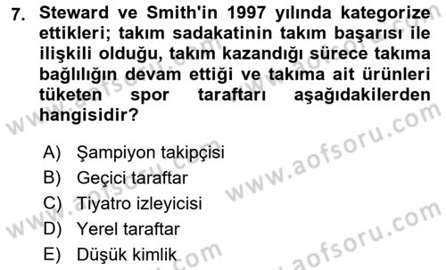 Spor Pazarlaması Dersi Ara Sınavı Deneme Sınav Soruları 7. Soru