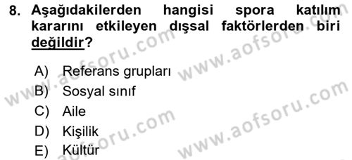 Spor Pazarlaması Dersi Ara Sınavı Deneme Sınav Soruları 8. Soru
