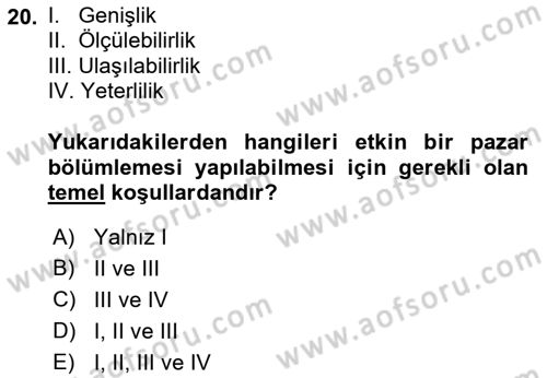 Spor Pazarlaması Dersi 2018 - 2019 Yılı (Final) Dönem Sonu Sınav Soruları 20. Soru