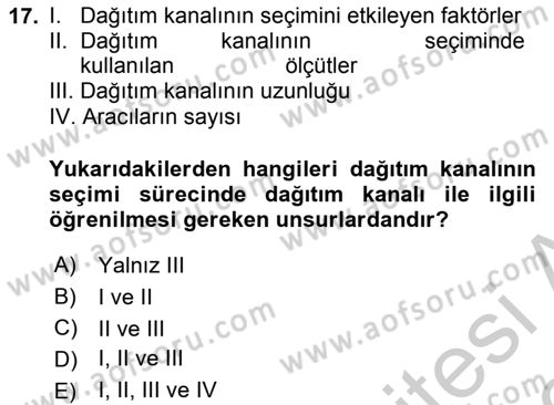 Spor Pazarlaması Dersi 2018 - 2019 Yılı Yaz Okulu Sınav Soruları 17. Soru