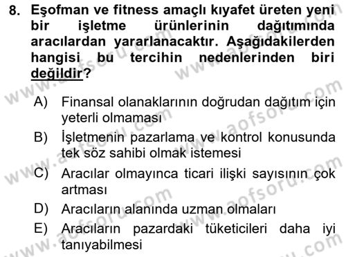 Spor Pazarlaması Dersi 2018 - 2019 Yılı Yaz Okulu Sınav Soruları 8. Soru