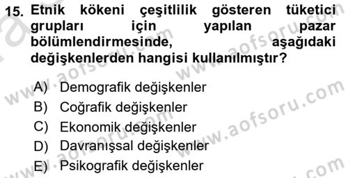 Spor Pazarlaması Dersi Ara Sınavı Deneme Sınav Soruları 15. Soru