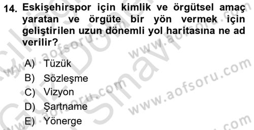 Spor Pazarlaması Dersi 2019 - 2020 Yılı (Final) Dönem Sonu Sınav Soruları 14. Soru