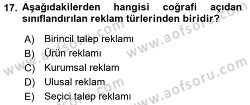 Spor Pazarlaması Dersi 2019 - 2020 Yılı (Final) Dönem Sonu Sınav Soruları 17. Soru