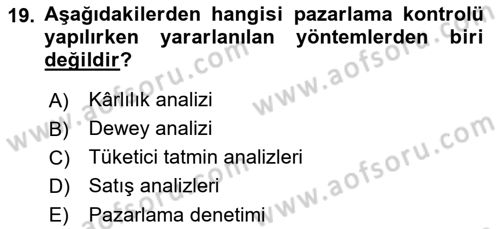 Spor Pazarlaması Dersi 2019 - 2020 Yılı (Final) Dönem Sonu Sınav Soruları 19. Soru