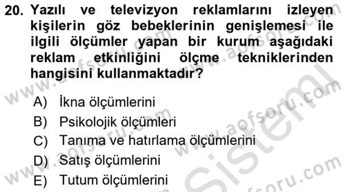 Spor Pazarlaması Dersi 2019 - 2020 Yılı (Final) Dönem Sonu Sınav Soruları 20. Soru